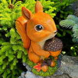 Solar Garden Decor Statue - Squirrel Outdoor Statue - 9.45 Inch Tall Solar LED Lights Outside Lawn Figurine - Yard and Patio Decoration