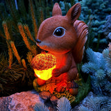 Solar Garden Decor Statue - Squirrel Outdoor Statue - 9.45 Inch Tall Solar LED Lights Outside Lawn Figurine - Yard and Patio Decoration