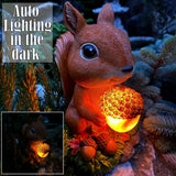 Solar Garden Decor Statue - Squirrel Outdoor Statue - 9.45 Inch Tall Solar LED Lights Outside Lawn Figurine - Yard and Patio Decoration