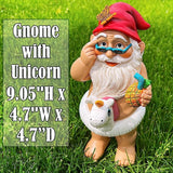 Garden Gnome with Unicorn - Funny Gnome Statue - 9 Inch Tall Lawn Figurine - for Outdoor or House Decor