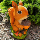 Solar Garden Decor Statue - Squirrel Outdoor Statue - 9.45 Inch Tall Solar LED Lights Outside Lawn Figurine - Yard and Patio Decoration