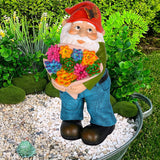 Mood Lab Garden Gnome - Flower Gnome Figurine with Solar LED Lights - 9.1 Inch Tall Lawn Statue - for Outdoor or House Decor