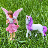 Fairy Garden Miniature Figurines - Fairy with Unicorn Set of 2 pcs - Decorations Statue Kit