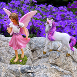 Fairy Garden Miniature Figurines - Fairy with Unicorn Set of 2 pcs - Decorations Statue Kit