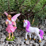 Fairy Garden Miniature Figurines - Fairy with Unicorn Set of 2 pcs - Decorations Statue Kit