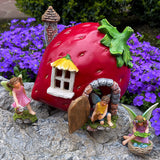 Fairy Garden - Fairy Strawberry House - Miniature Figurines and Accessories Set of 4 pcs