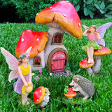 Fairy Garden Miniature Kit - Mushroom House Set of 6 pcs - Figurines and Accessories for Outdoor or House Decor