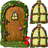 Fairy Garden Miniature Door and 2 Windows for Tree - Yard Decoration Accessories Set of 3 pcs