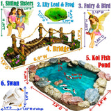 Fairy garden House set Miniature Pond and Bridge Figurines Kit Accessories Gnome Mood Lab