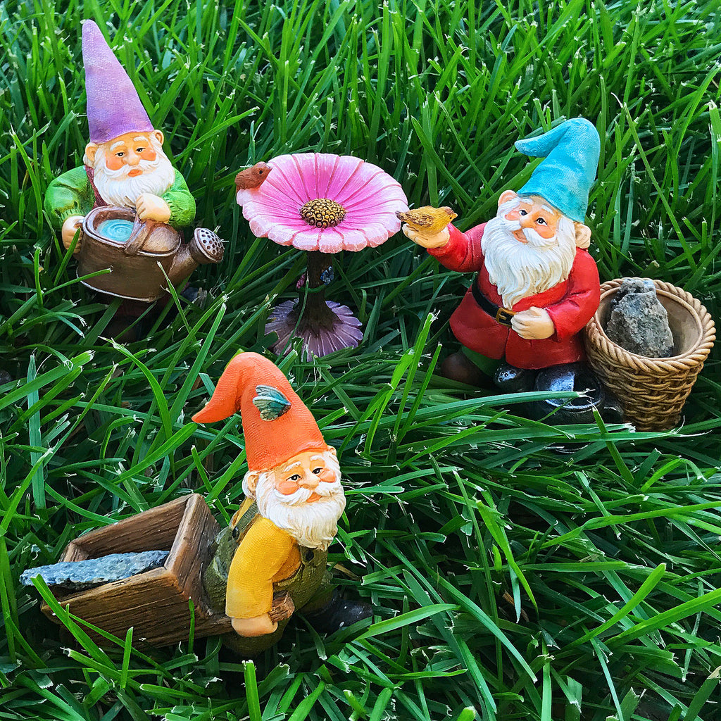 Miniature Gardening Gnomes Set of 4 pcs Figurines Accessories Kit for Outdoor or House Decor