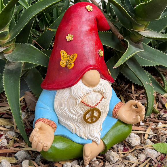 Garden Gnome - Funny Zen Hippie Gnome Figurine - 9.1 Inch Tall Lawn Statue - for Outdoor or House Decor