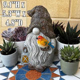 Mood Lab Garden Gnome - Stone Gnome Figurine - 9.1 Inch Tall Lawn Statue with Lantern and Bird - for Outdoor or House Decor