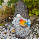 Mood Lab Garden Gnome - Stone Gnome Figurine - 9.1 Inch Tall Lawn Statue with Lantern and Bird - for Outdoor or House Decor