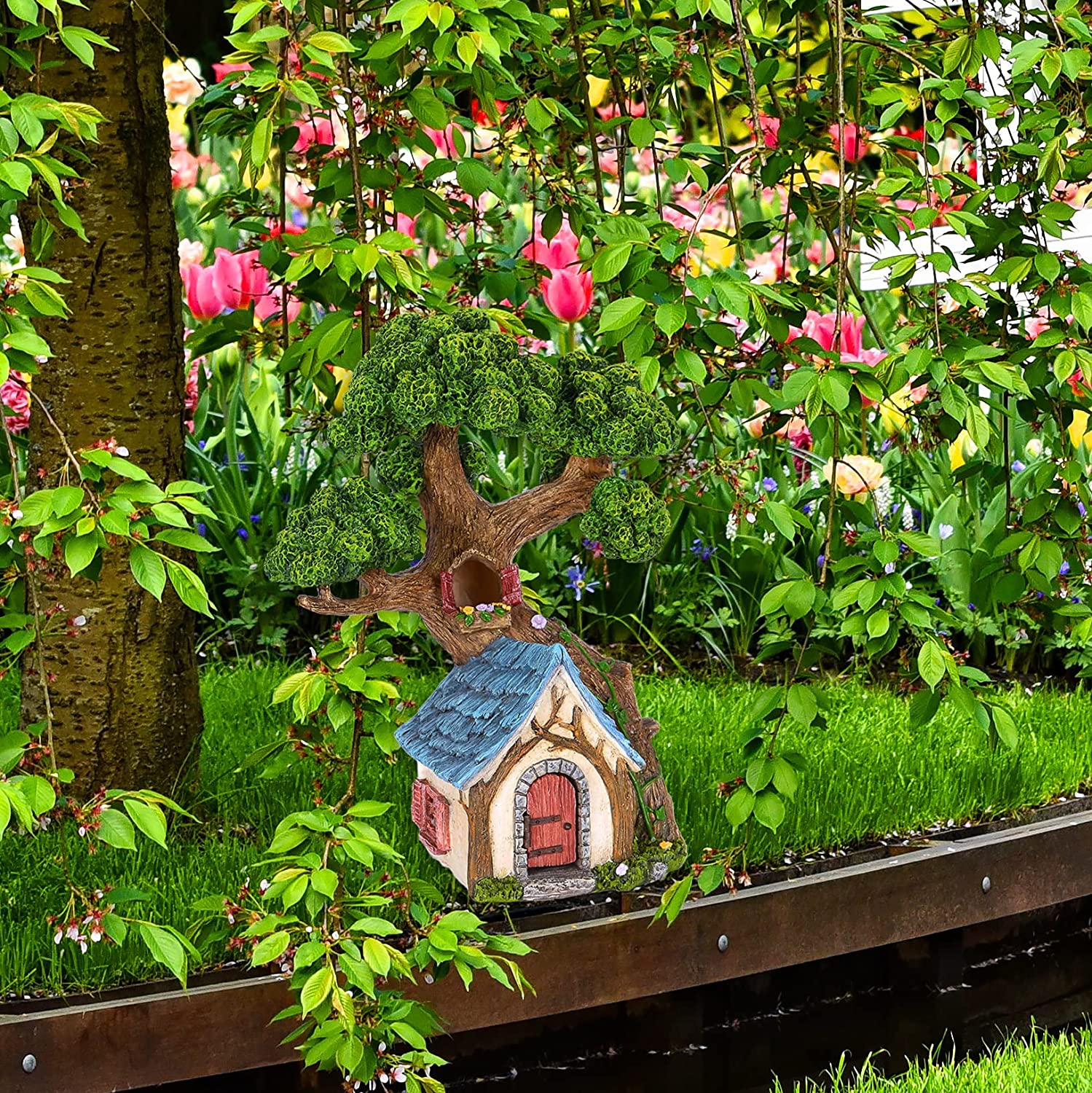 Mood Lab Fairy House - Fairy Garden Miniature Tree House - 8.5 Inch Ta