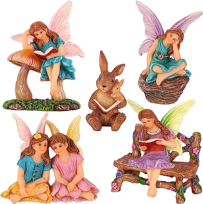Fairy Garden Miniature Reading Fairies Figurines Set Statues