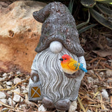 Mood Lab Garden Gnome - Stone Gnome Figurine - 9.1 Inch Tall Lawn Statue with Lantern and Bird - for Outdoor or House Decor