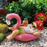 Garden Gnome on Flamingo - Funny Gnome Figurine - 8 Inch Depth Lawn Statue - for Outdoor or House Decor