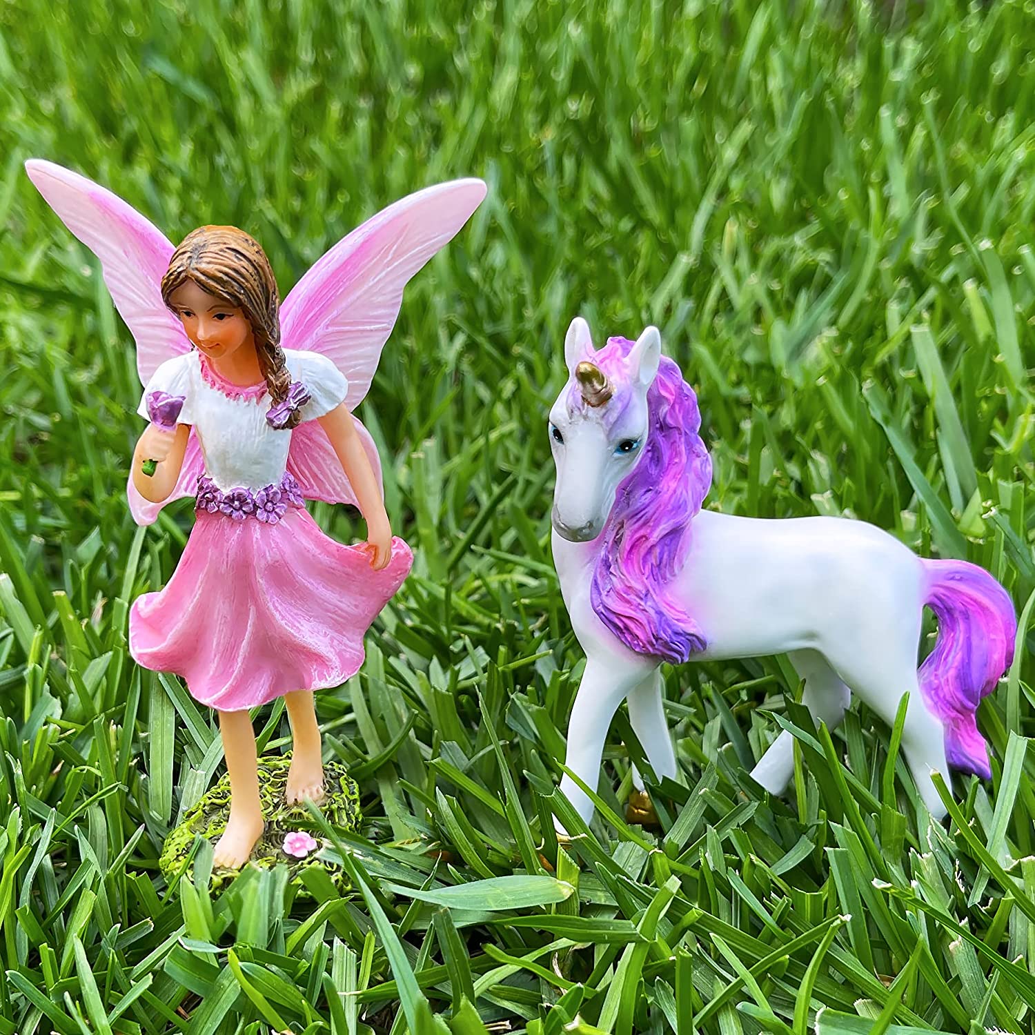 Mood Lab Fairy Garden – Kit di statuette in miniatura per laghetto dei pesci e fate, set da 2 pezzi di accessori da giardino, decorazione per esterni o per la casa