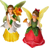 Fairy Garden - Miniature Fairy Figurines - Flower Girls Set of 2 pcs - Narcissus & Rose Fairies Accessories Statue Kit
