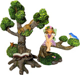 Fairy Garden Miniature Fairy with Reading Tree Statue - Figurines and Accessories Kit of 2 pcs