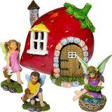 Fairy Garden - Fairy Strawberry House - Miniature Figurines and Accessories Set of 4 pcs