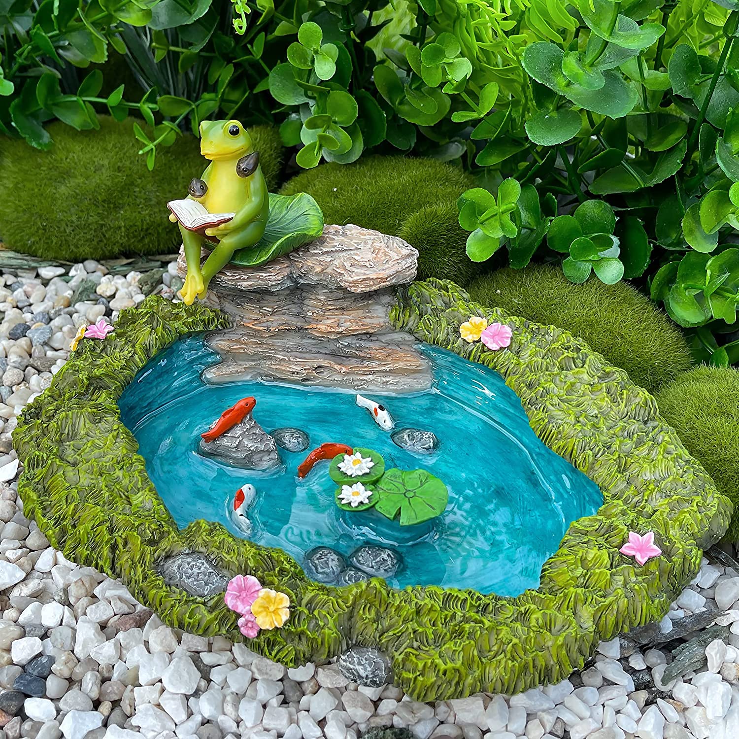 Fairy Garden Fish Pond Kit - Miniature Pond with Frog Figurine - 2