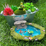 Fairy Garden Fish Pond Kit - Miniature Pond with Frog Figurine - 2 pcs Set Fairy Garden Accessories