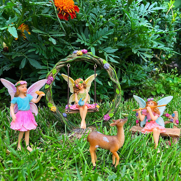 Fairy garden House set Miniature Swing Figurines Kit Accessories Gnome Mood Lab