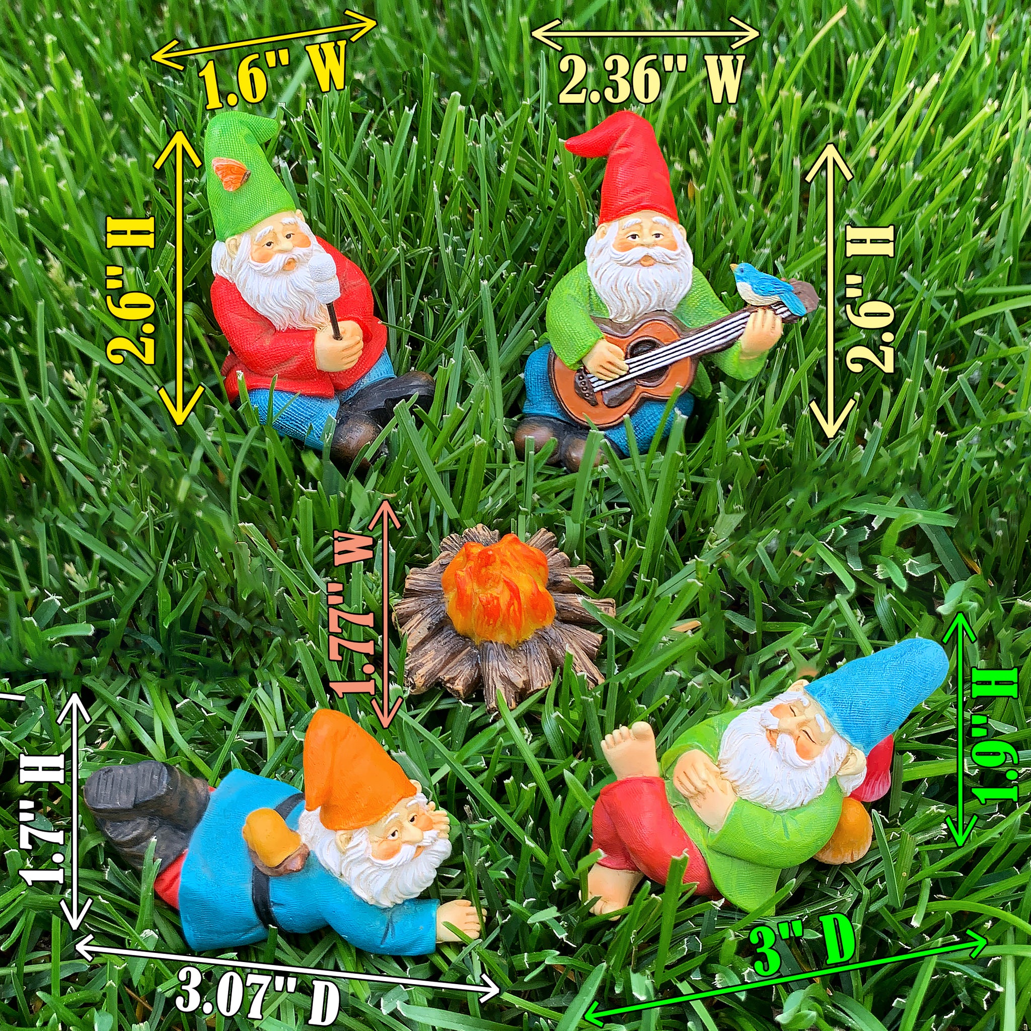 mini pothead gnomes ❤️ Miniature Garden Gnomes - Camping Gnome Kit of 5 pcs
